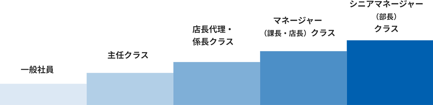 一般社員 / 主任クラス / 店長代理・係長クラス / マネージャー（課長・店長）クラス / シニアマネージャー（部長）クラス